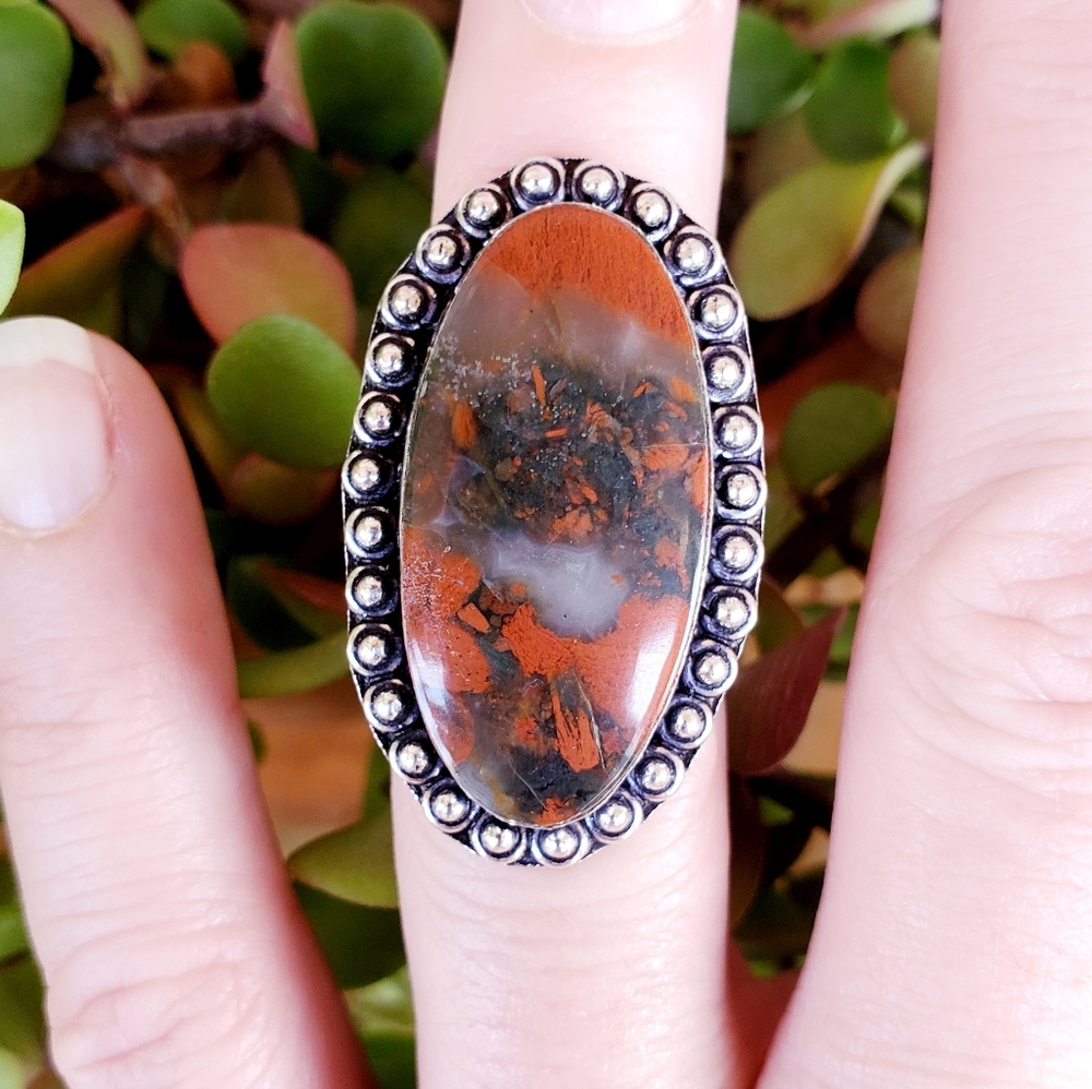 New Red Jasper 925 Silver Ring.